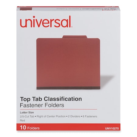 4-, 6-, 8-Section Classification Folders, 2 Divider, Letter, Red, PK10